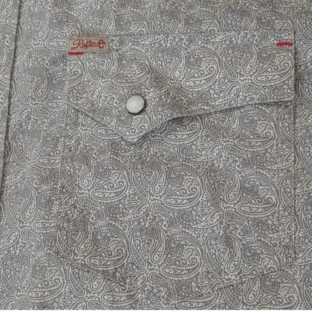 Rafter C Rockabilly Pearl Snap Shirt Men Med Gray Paisley Western Rodeo Cowboy